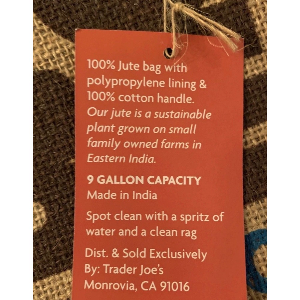 Trader Joes 1967 Coffee Beans Pasadena Jute Tote Bag Reusable Grocery Shop NEW - Picture 2 of 3